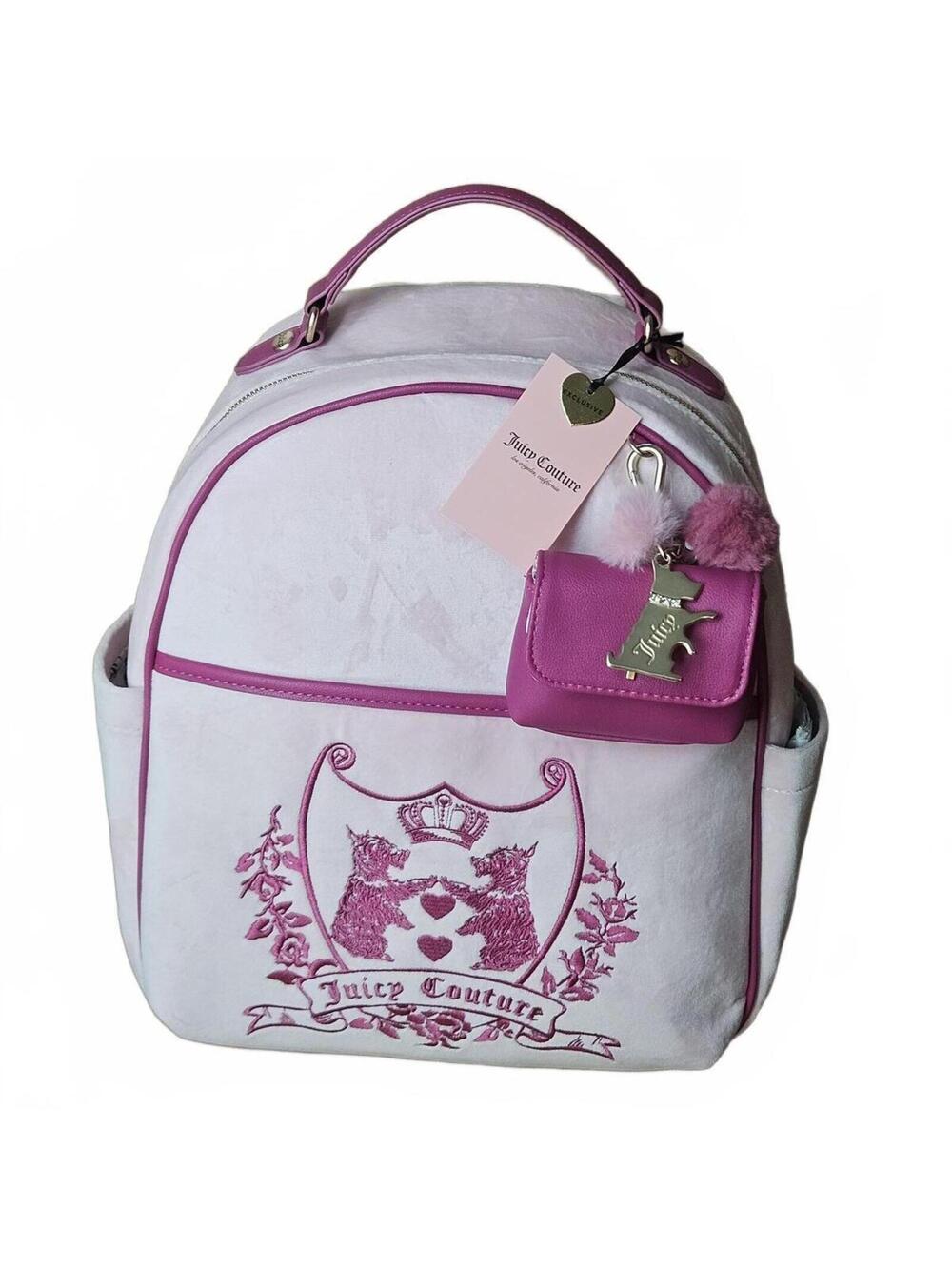 Juicy Couture New Love Chapter Backpack Scottie Dog Flamingo Pink Velour NWT